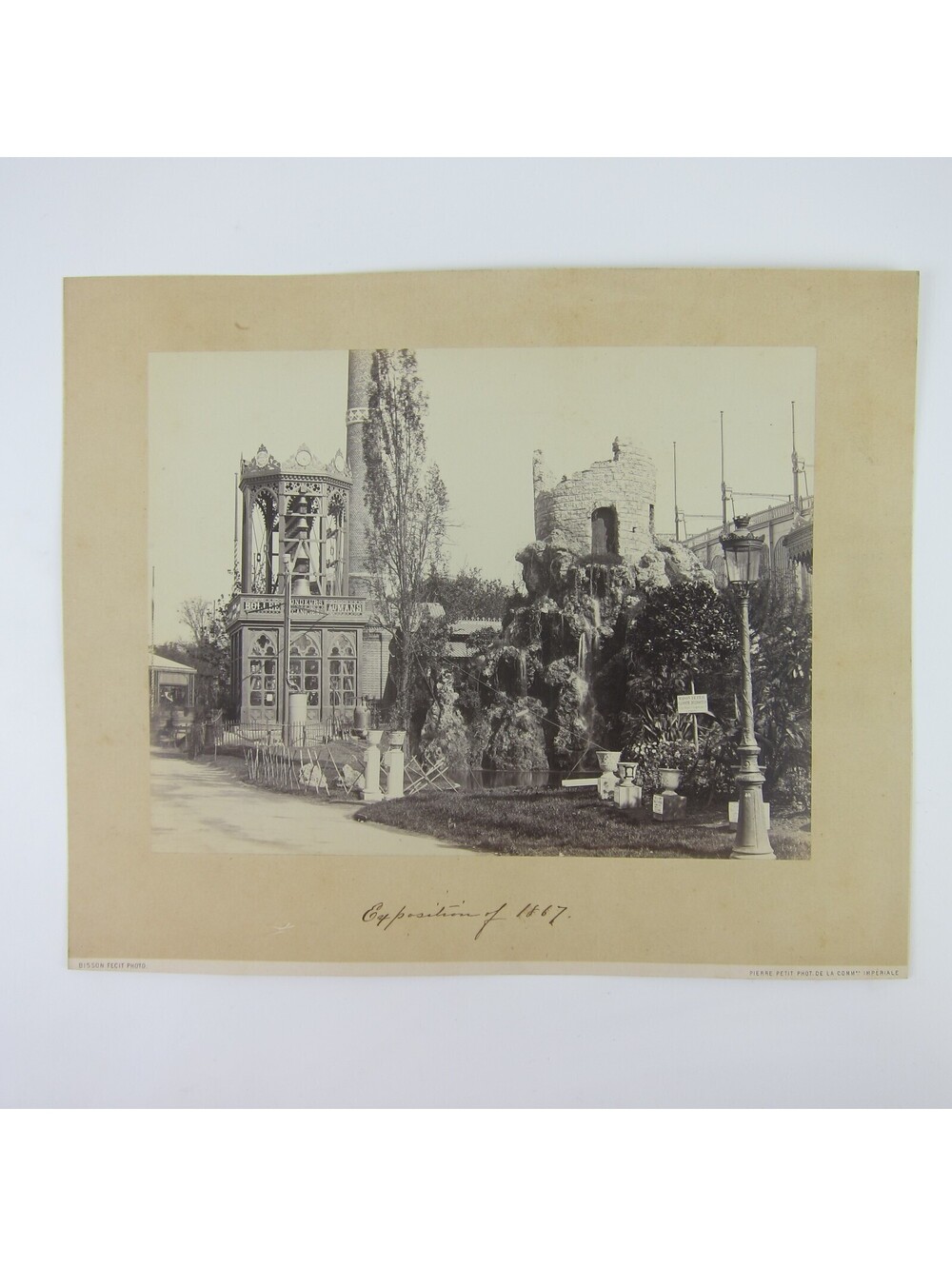 1867 Paris Worlds Fair Photo Print LARGE Garden Arrangement Bisson Antique RARE
